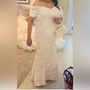 Beaded Jovani gown off shoulder cream color I wear this once for wedding event